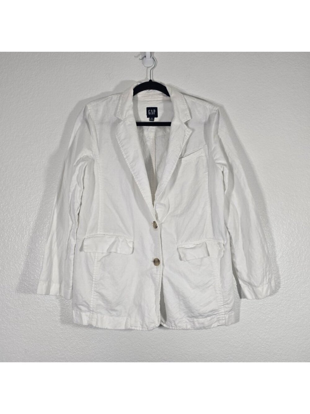 Gap Button Front Blazer Jacket Women Petite Small White Linen Blend Preppy